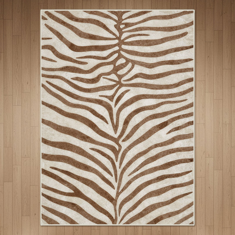 Albertslund Zebra Stripe Machine Washable Area Rug, Beige;Coffee, Rectangle 8' x 10'