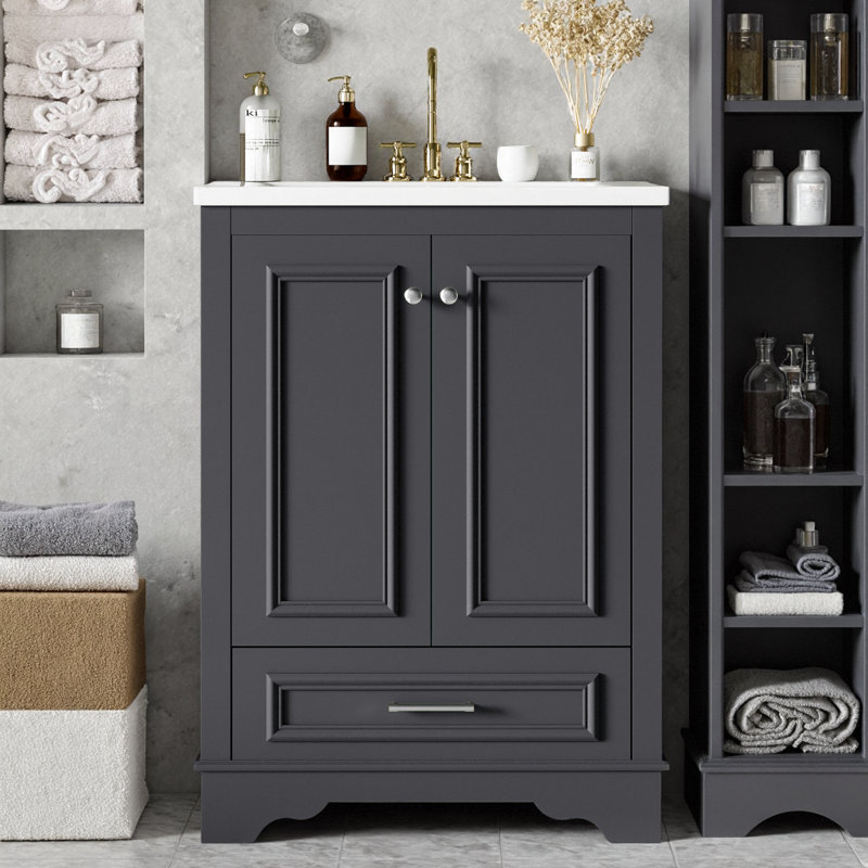 Meuble-lavabo moderne 24 po avec lavabo en céramique Blue Grey, Bleu gris