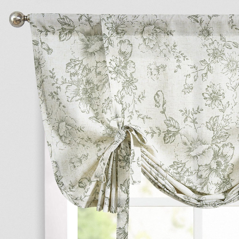 Cantonnière à motif floral en lin, L 42 po x L 54 po, Vert