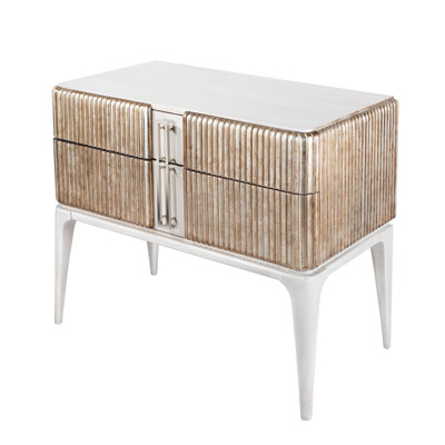  Fluted Nightstand in Brushed Nickel – Modern 2-Drawer Bedside Table with Storage, Textured Drawer Fronts & Metal Finish by Stanley Furniture