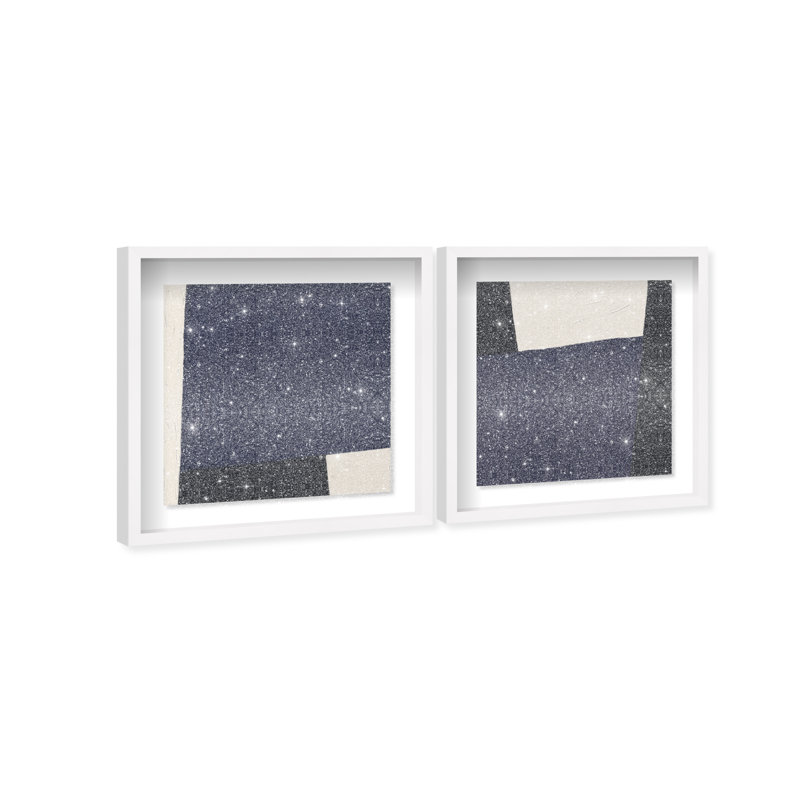 In Blue Set Shadowbox Abstract Print by Oliver Gal, Black Frame, 12 x 12, 41.5"H x 41.5"W, White Shadowbox