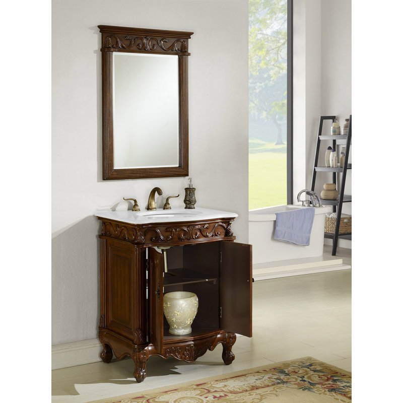 Aurillac 27" Single Bathroom Vanity Set, Teak, Pure White