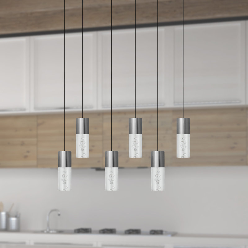 Luminaire suspendu cylindrique 6 lumières DEL Andromedae, Nickel