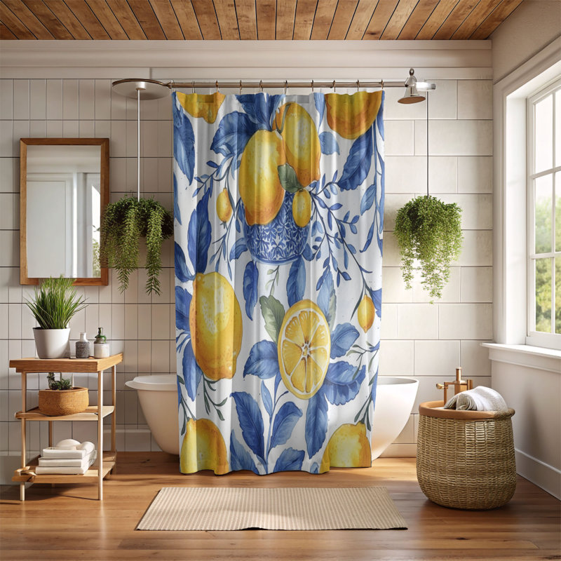Rideau de douche standard 1 pièce Lemon Tile, H 74 po x l 71 po