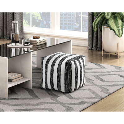 Repose-pieds moderne en tissu antidérapant à rayures noires et blanches, capacité de poids de 300 lb, 16 po x 16 po x 16 po, fermeture à glissière, tissu contemporain entièrement assemblé à rayures avec fond, 16 x 16 x 16 po, housse,