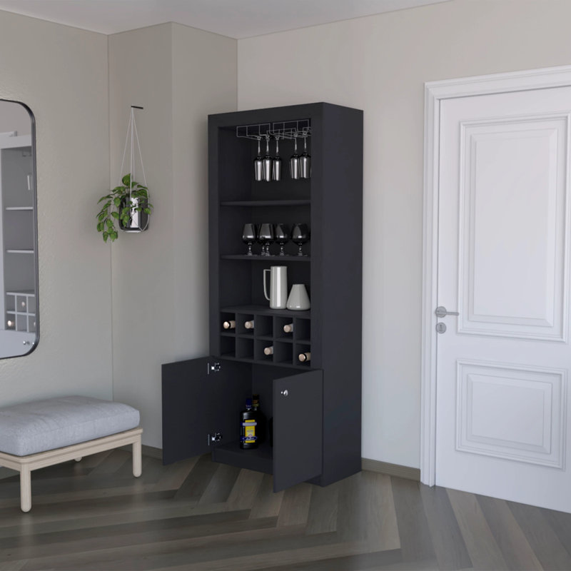 Armoire de bar avec rangement pour bouteilles de vin et armoire à trois tablettes Mia, Noir, noir, noir, noir