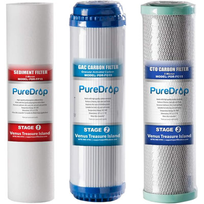 Ensemble de filtre à eau standard de remplacement PureDrop PDR-F3 10 pouces, blanc