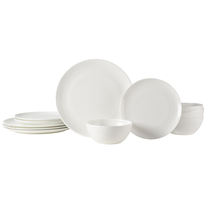 Mirabel 12-Piece Lightweight Chip-Resistant Bone China Dinnerware Set, Service for 4
