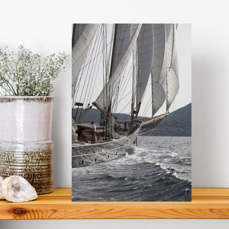 Bateau avec voiles, art mural contemporain, H 18 po x l 12 po