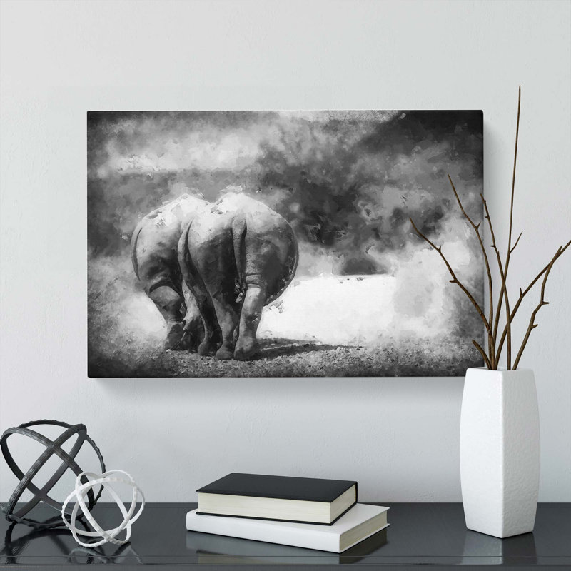 Walking Rhinos In Abstract - Wrapped Canvas, 50cm H x 76cm W x 3cm D