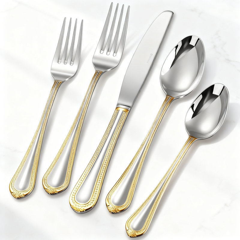 Ensemble de couverts 20 pièces en acier inoxydable Pearl Edge Premium, service pour 4 en acier inoxydable 18/10, argenterie fine à motif de perles raffinées, va au lave-vaisselle