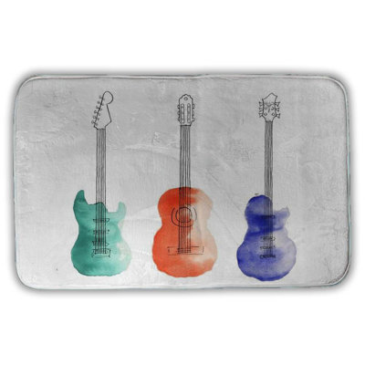 Three guitars Bath Mat with Non-Slip Backing - Quick Dry Memory Foam Bathroom Rug - Absorbent - Modern Plush Spa-Style - Machine Washable