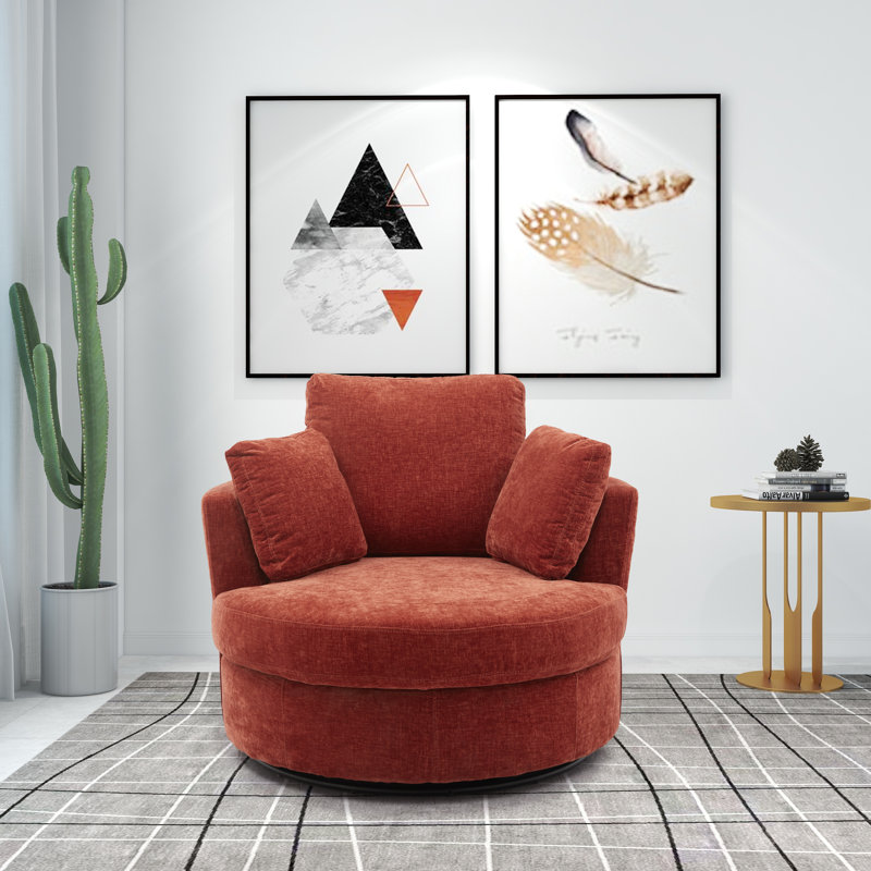 40" W Dahlonega Slipcovered Swivel Barrel Chair, Terracotta Chenille, 33.6'' H x 40'' W x 35'' D