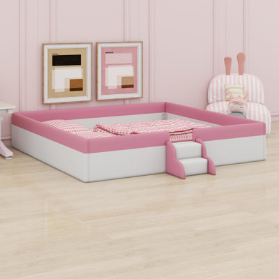 Upholstered Daybed Frame With Fence And Stairs