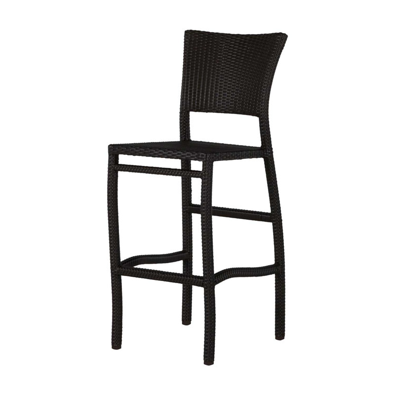 Skye 30" Patio Bar Stool with Cushion, No Welt, Linen Navy, Black Walnut