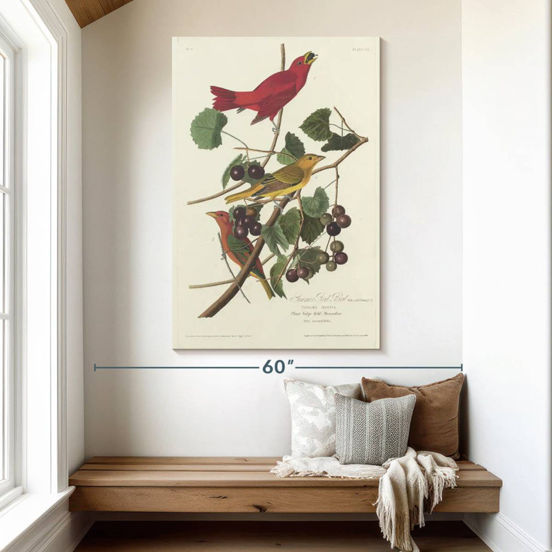Oiseau rouge Brampt, H 51 po x l 34 po