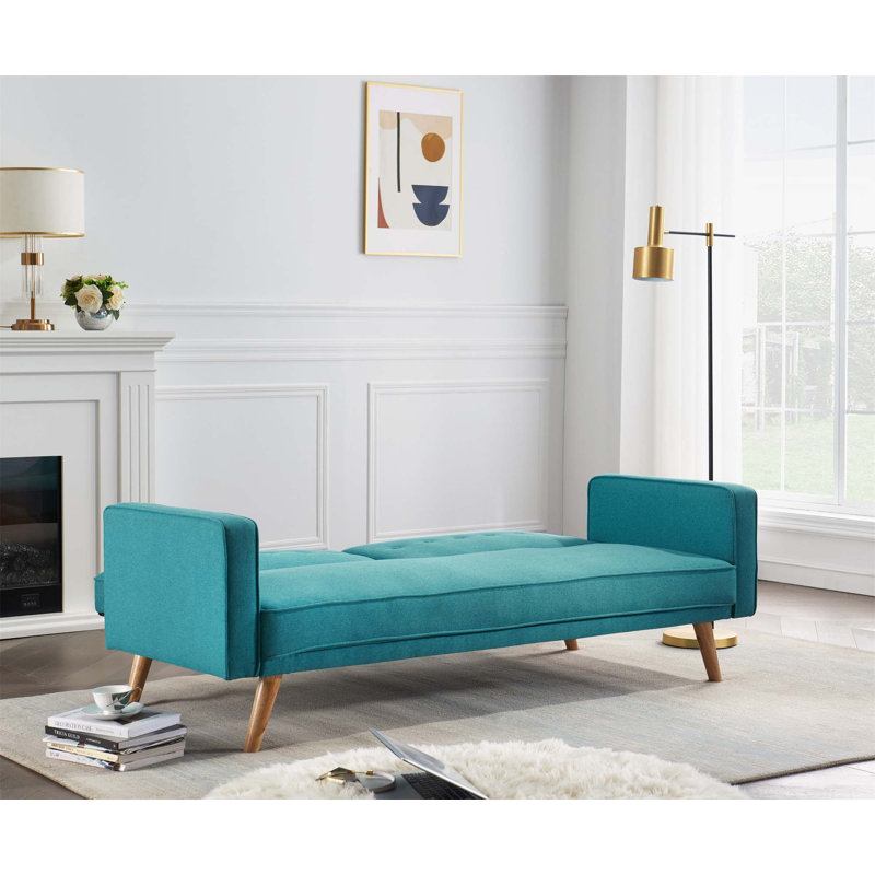 Canapé-lit convertible double 72,4 po Modern, Mélange de coton bleu