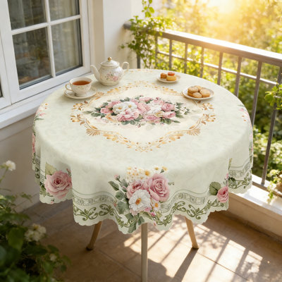 Nappe printemps-été 152 cm ronde, fleurs, housse de table à fleurs pour le dîner de pique-nique