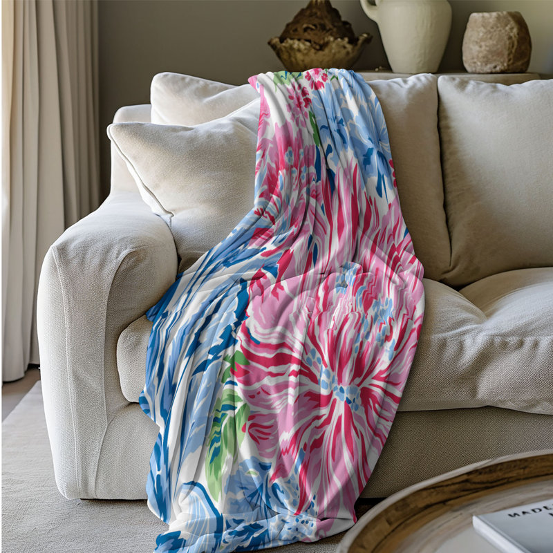 Motif de balise maritime - 1 pièce Sherpa Premium, L 60 po x L 80 po, Fleurs BCBG en deux couleurs