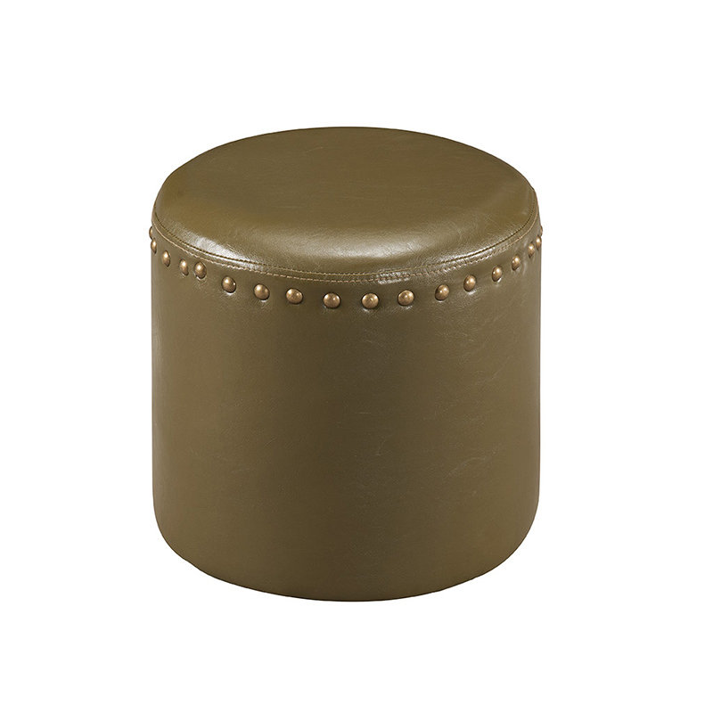 Contemporary Round Faux Leather Upholstered Ottoman Pouf with Foam Cushion and Modern Minimalist Design for Residential Living Room or Bedroom Decor
