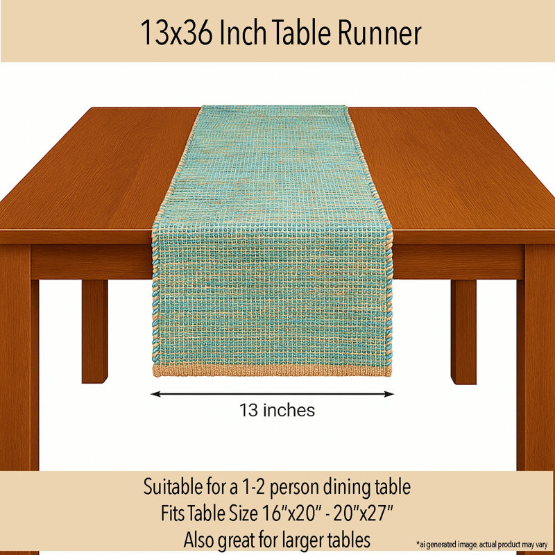 Chemin de table Pingham, 36 po x 13 po, Naturel / turquoise