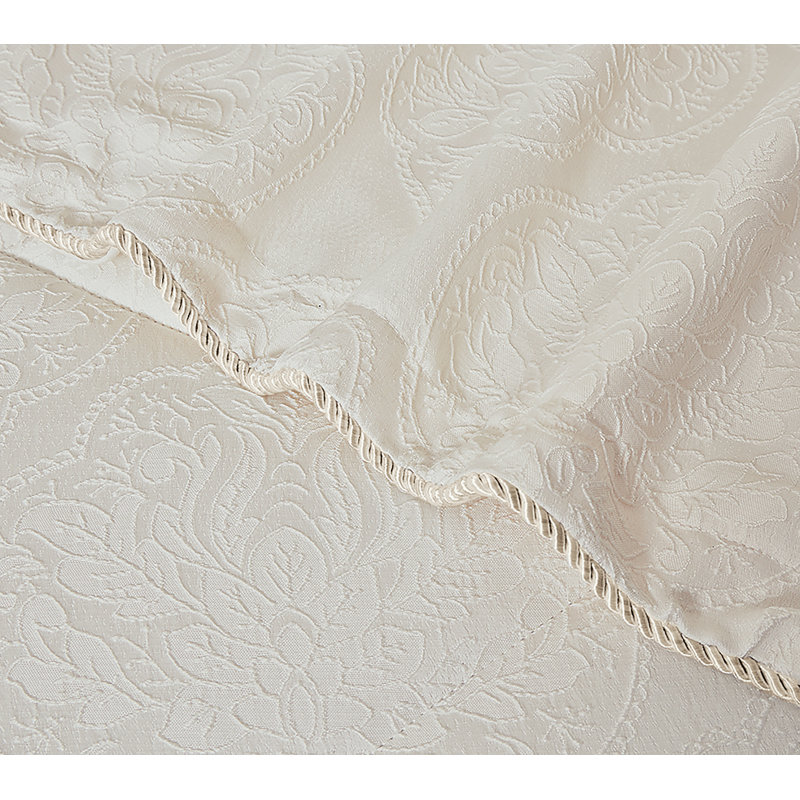 Bridal Jacquard Bedspread With Pillow Sham  Floral Printed Coverlet, Decorative Luxury All-Season Bedding, Cream
