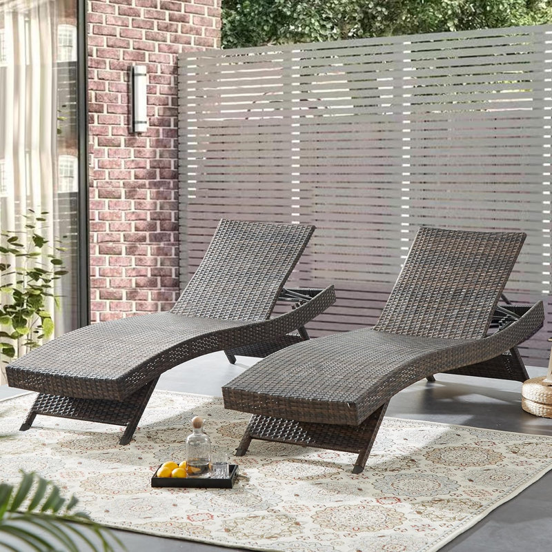 79'' Long Reclining Chaise Lounge Set (Set of 2), Outdoor Wicker Reclining Lounge Chair