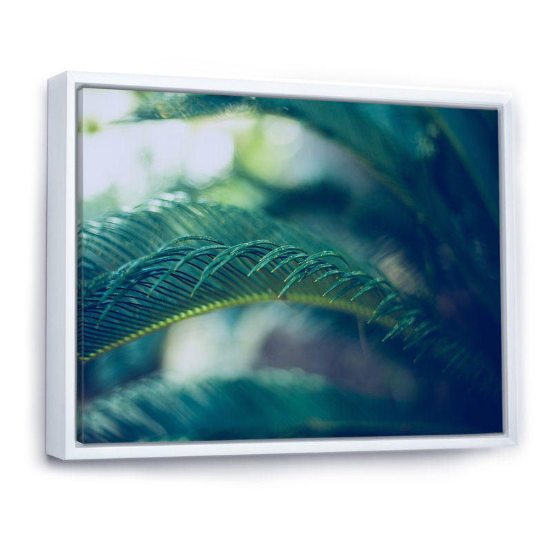 Feuilles de palmier tropicales, vert naturel - Peinture sur toile, H 30 po x l 40 po, Toile à cadre flottant blanc