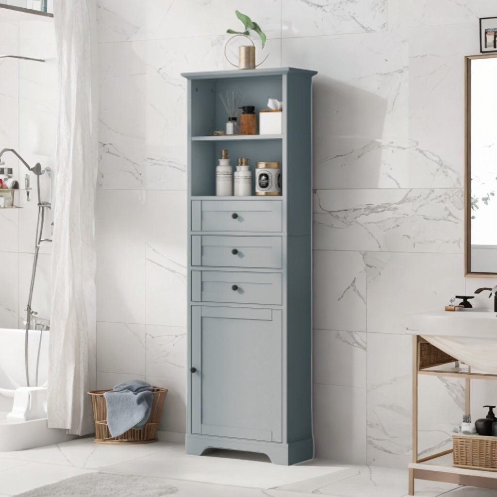 Bathroom Linen Storage Tower Cabinet Elements Acacia - Gray Wood