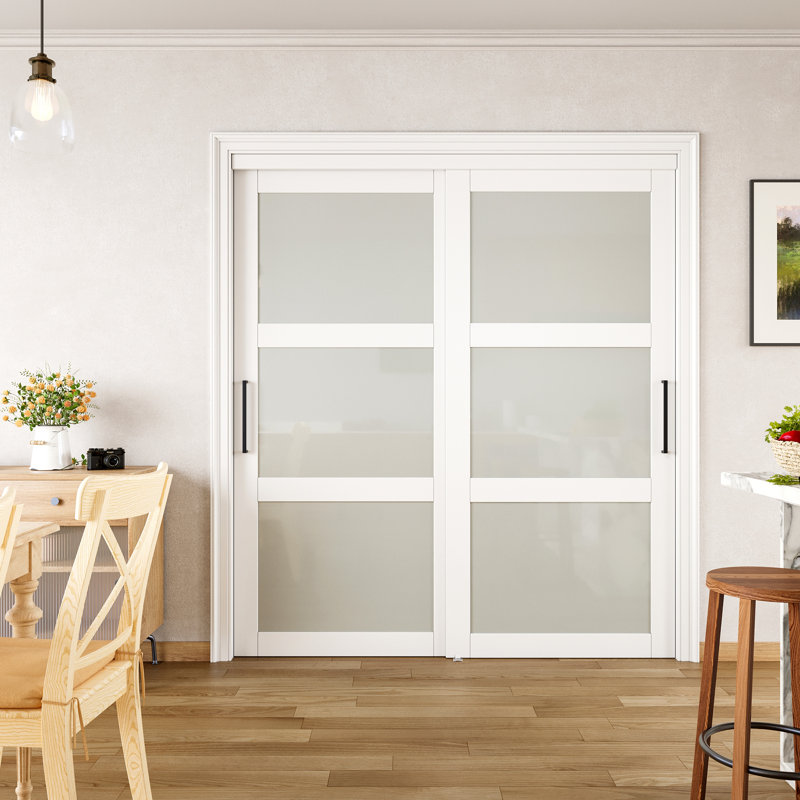 48 in. x 80 in. White Tempered Frosted Glass Sliding Closet Door