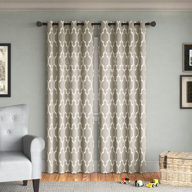 Panneau de rideau simple semi-diaphane à motif géométrique avec œillets, l 52 po x L 120 po, Lin