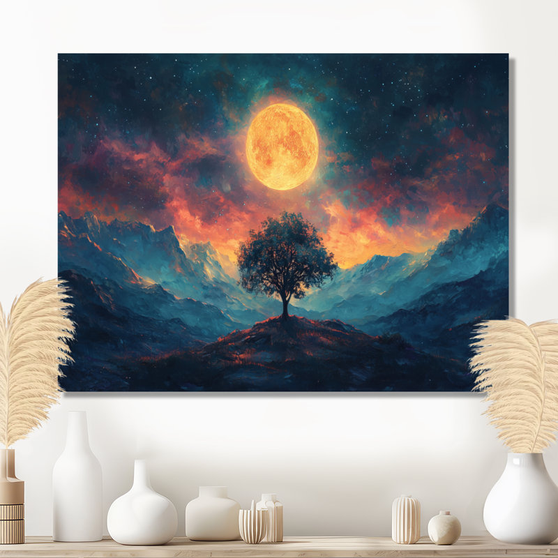 Clair de lune au-dessus de l'arbre de la vie, impression sur métal, H 34 po x l 44 po