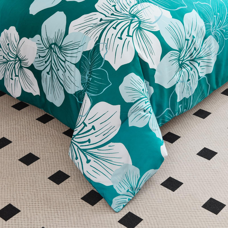 Ensemble d'édredon 3 pièces Floral Bedding, Édredon pour grand lit + 2 taies décoratives pou, Bleu sarcelle dégradé