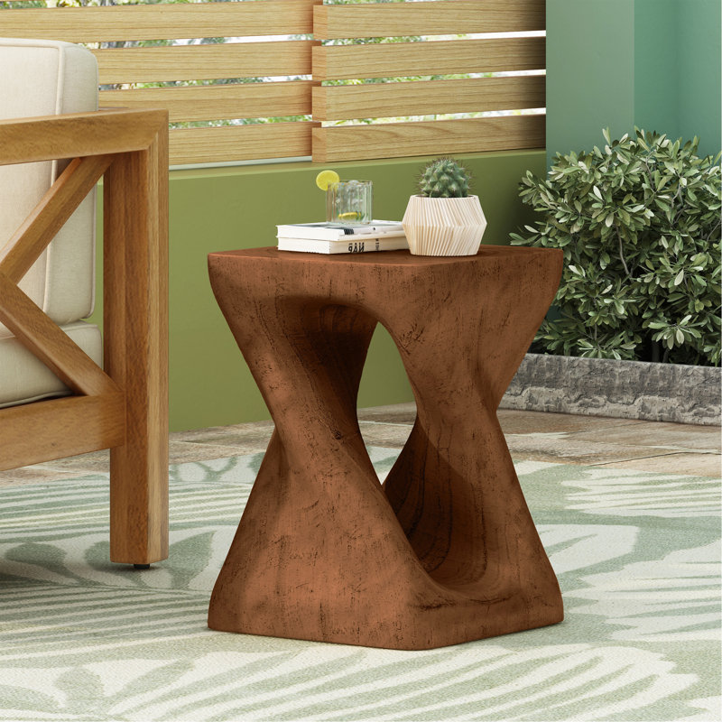Twist Shape Side Table, Wood-Like Texture, Antique Brown