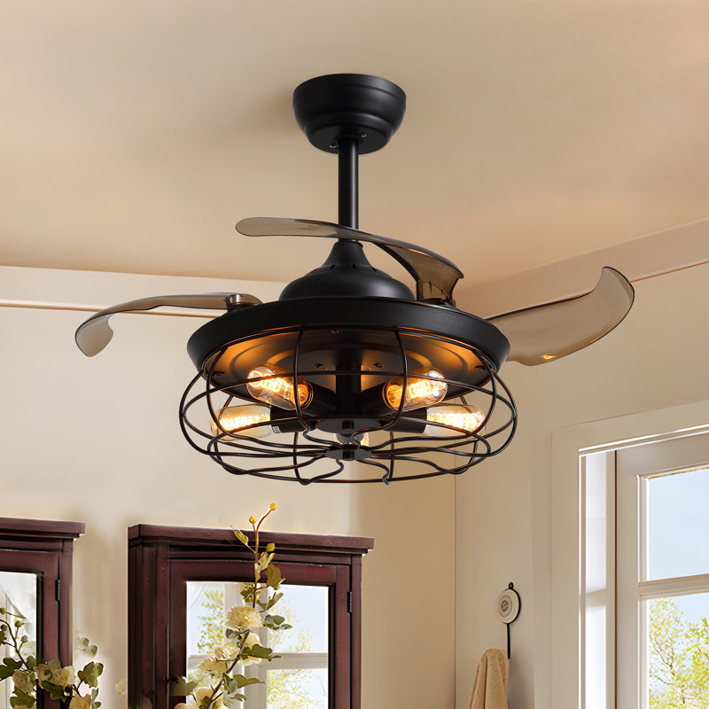 48'' Retractable Blades Ceiling Fan with Light and Remote Control, 48"