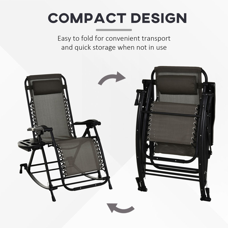 Fauteuil à bascule d'extérieur - Fauteuil inclinable par gravité pliable avec matériau respirant et porte-gobelet