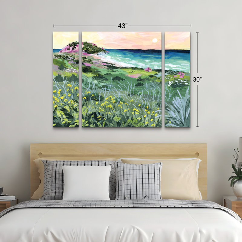 Ensemble de 3 panneaux muraux - Sarah Gesek «Sunset Rock», art mural sur toile pour le salon, la chambre à coucher ou le bureau 