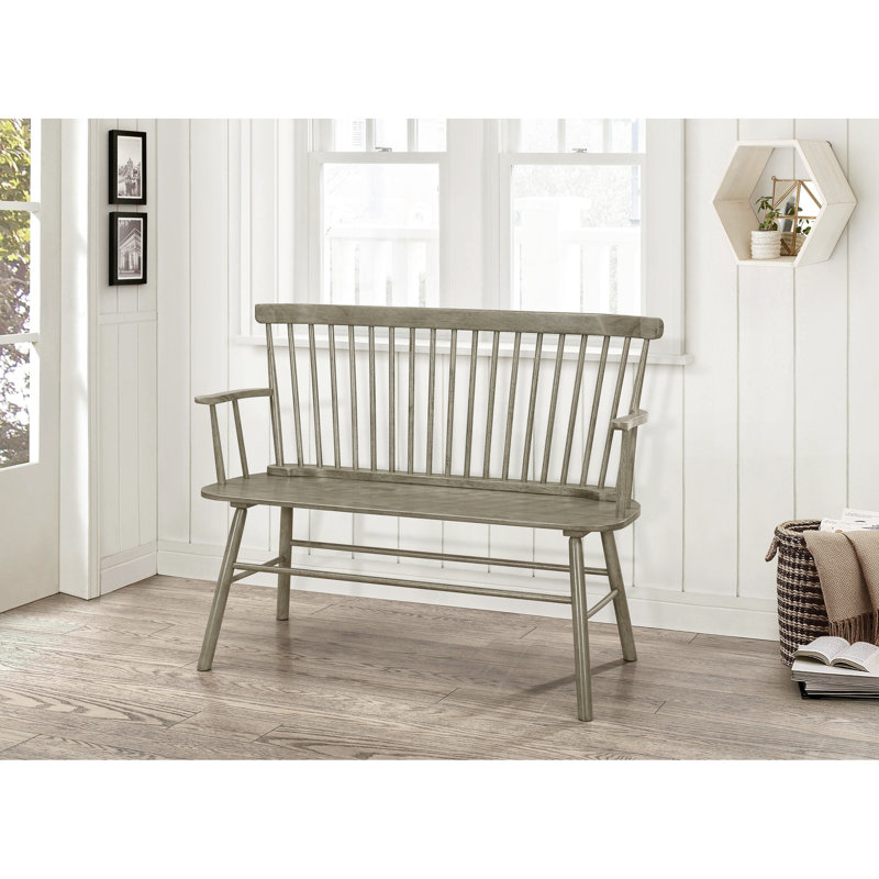 Banc en bois gris à dossier fuselé pour chaise d'intérieur en bois avec accoudoirs, Grey