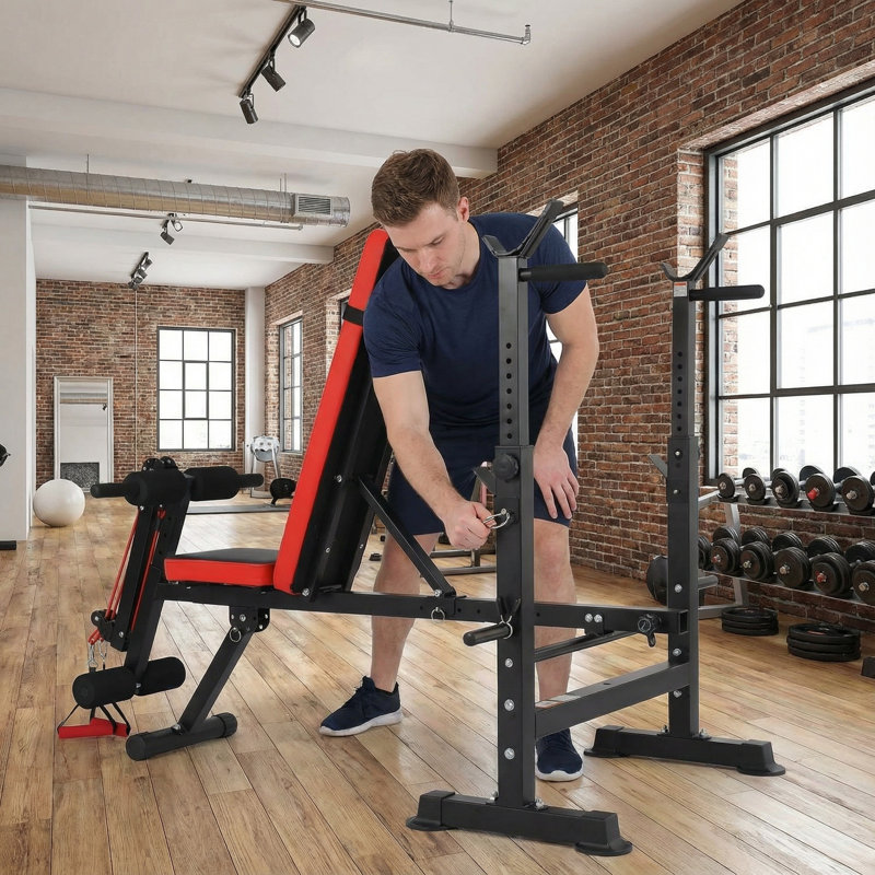 Premium Foldable Multi-Function Weight Bench With Removable Rowing System - 600 LBS Capacity Space-Saving Training Station