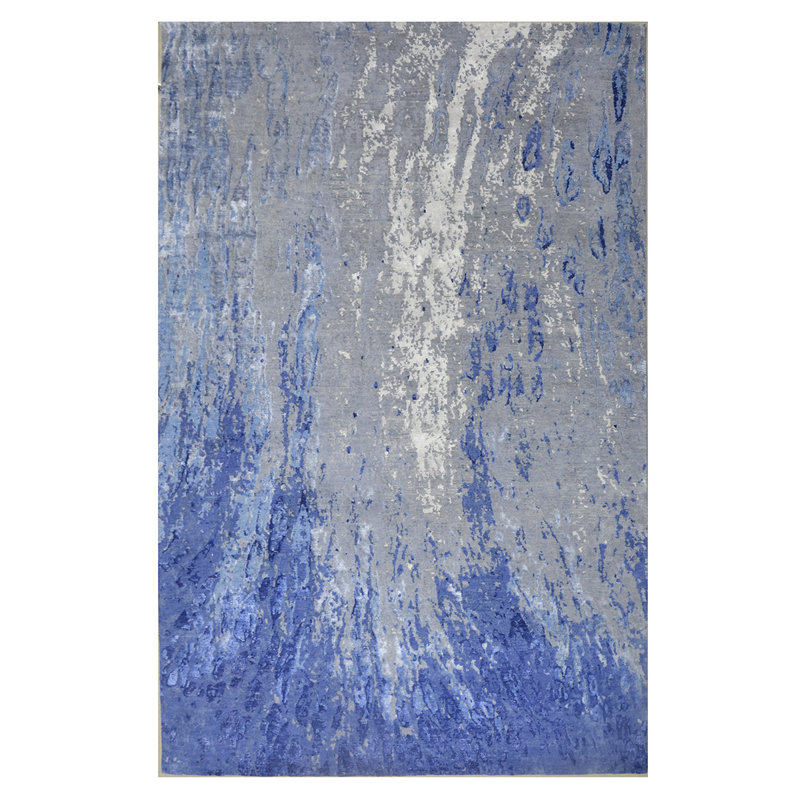 Tapis noué à la main en bleu / gris, Rectangle 8 pi x 10 pi