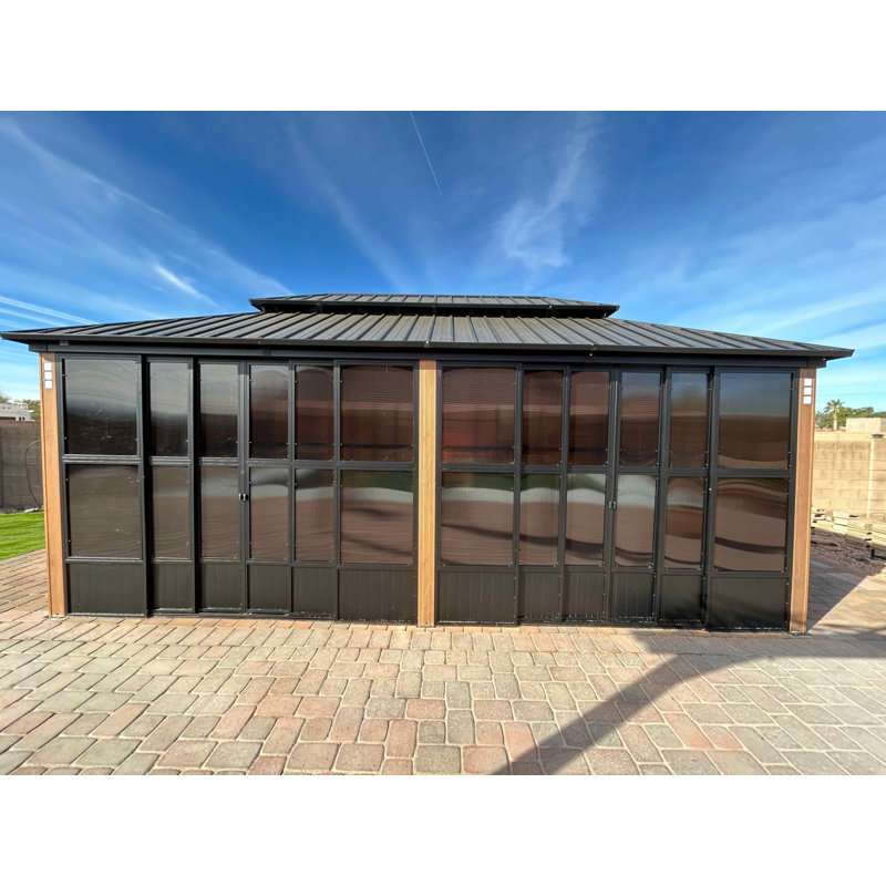 PURPLE LEAF 12' X 24' Sunroom Patio Hardtop Gazebo Double Top Galvanized Steel Screen House Aluminum Sun Room Outdoor Solarium for Garden Backyard