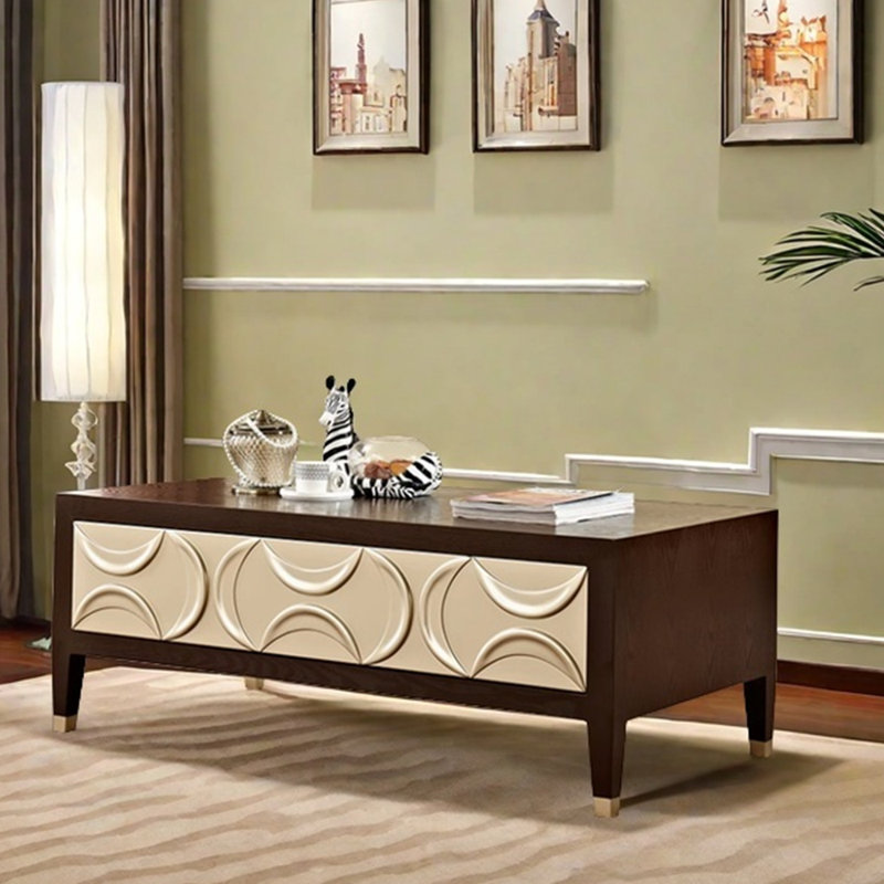 Neoclassical simple carved solid wood coffee table, 17.71" H x 47.24" L x 25.59" W
