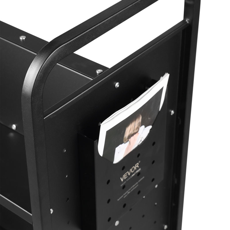 49.2'' H Book Cart with Wheels, Black, 125cm H x 100.1cm W x 50.8cm D