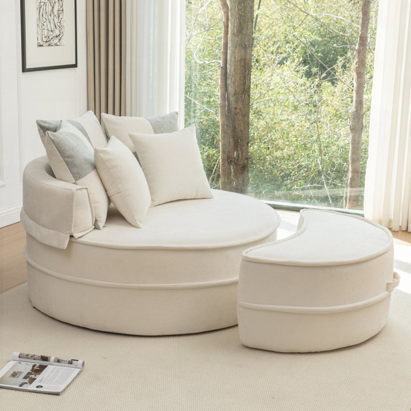 Canapé avec repose-pieds et repose-pieds Chenille, Beige