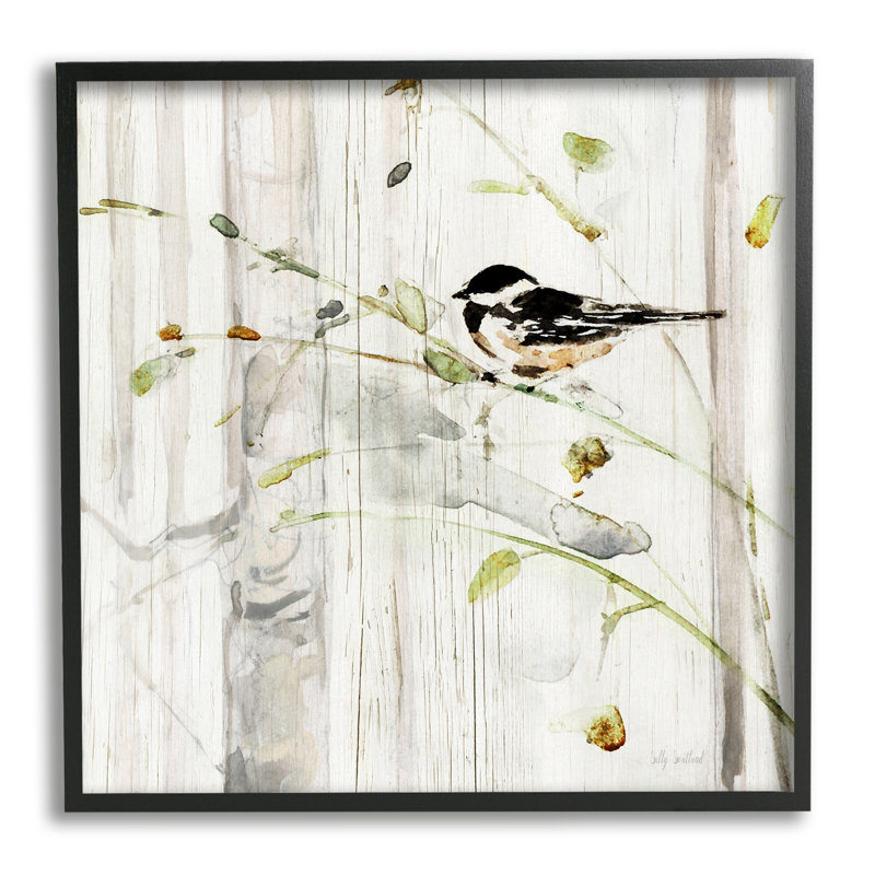 «Cottage Bird Botanical Nature» encadré sur bois par Sally Swatland, peinture, Giclée encadrée noir minuit