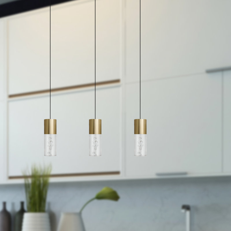 Rathi 3 - Light Kitchen Island Pendant, Brass, 7" H x 2" W x 2" D