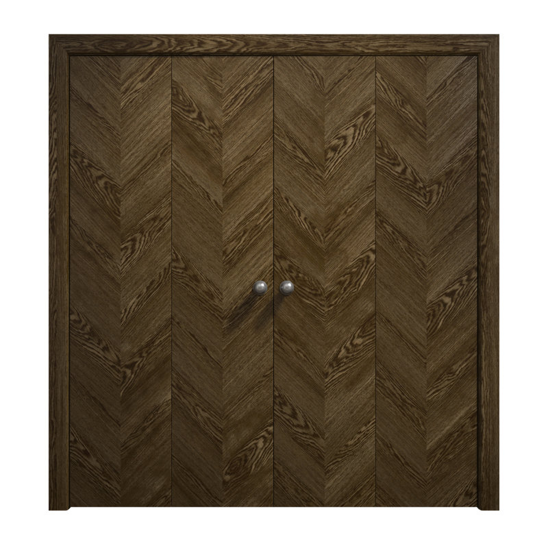 Portes coulissantes doubles pliantes pour placard 96 x 80 pouces Ego 5005 Chêne marbré, rails robustes, moulures, garnitures, quincaillerie, bois massif, portes de placard de chambre