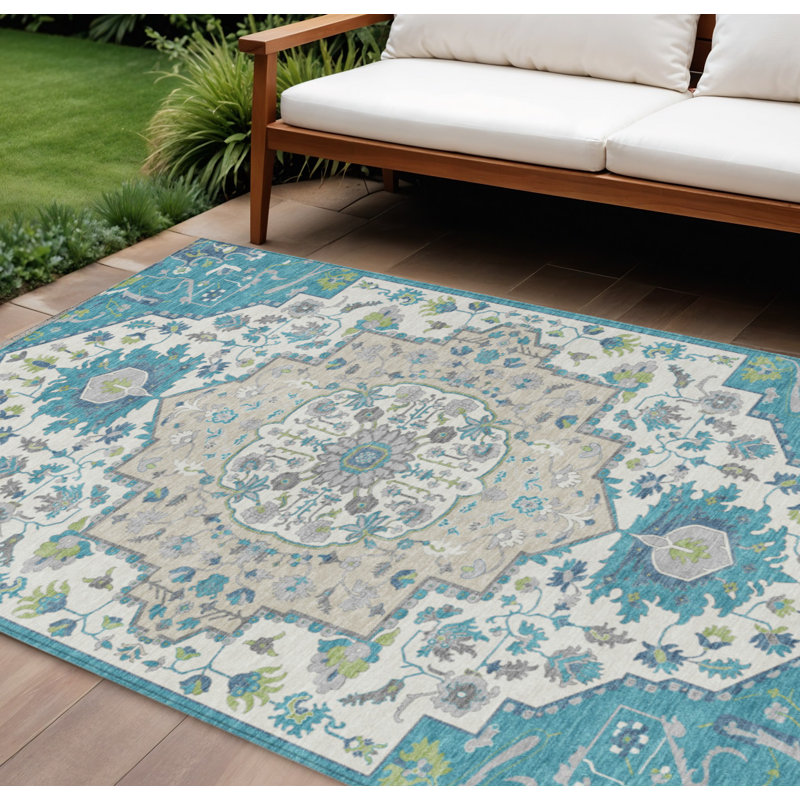 Tapis bleu sarcelle oriental lavable 9 pi x 12 pi bleu oriental