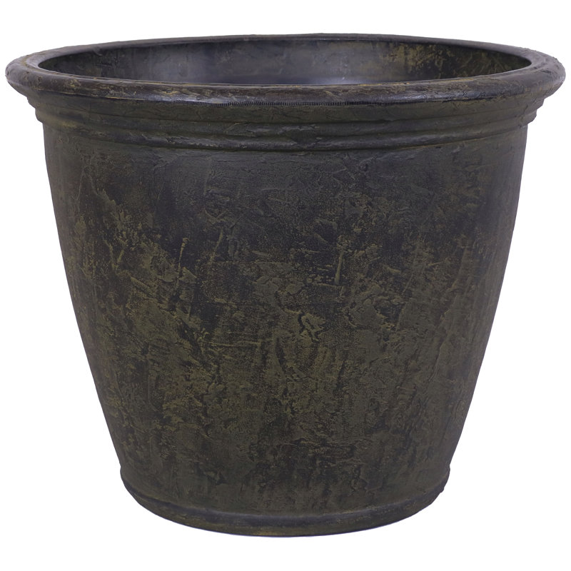 Blough 24" x 24" x 20" Round Polyresin Outdoor Planter Pot - Dark Brown, 1, Dark Brown