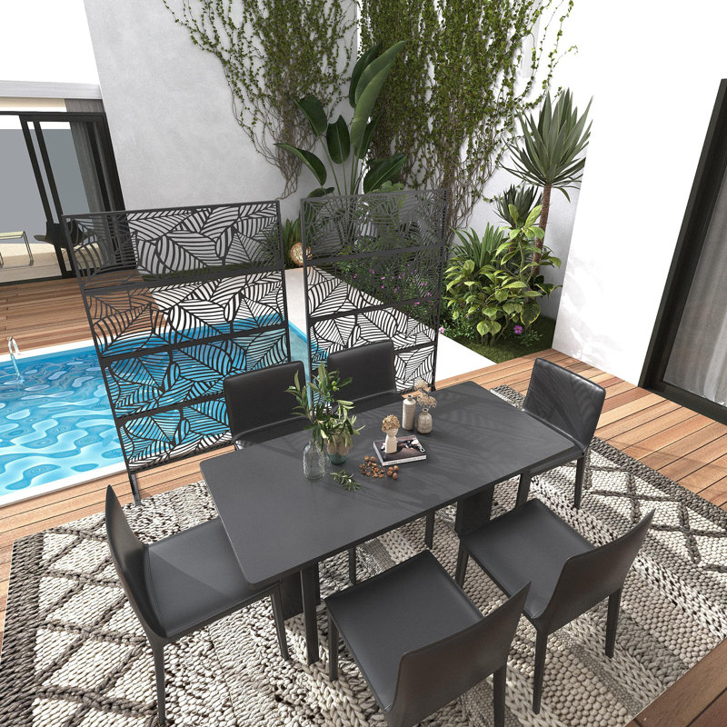 117x180cm Leaf Metal Privacy Screen, Freestanding Outdoor Room Divider with Stand, All-Weather Partition for Patio, Deck, Balcony, Garden Indoor Outdoor Use Wayfair Long Description
